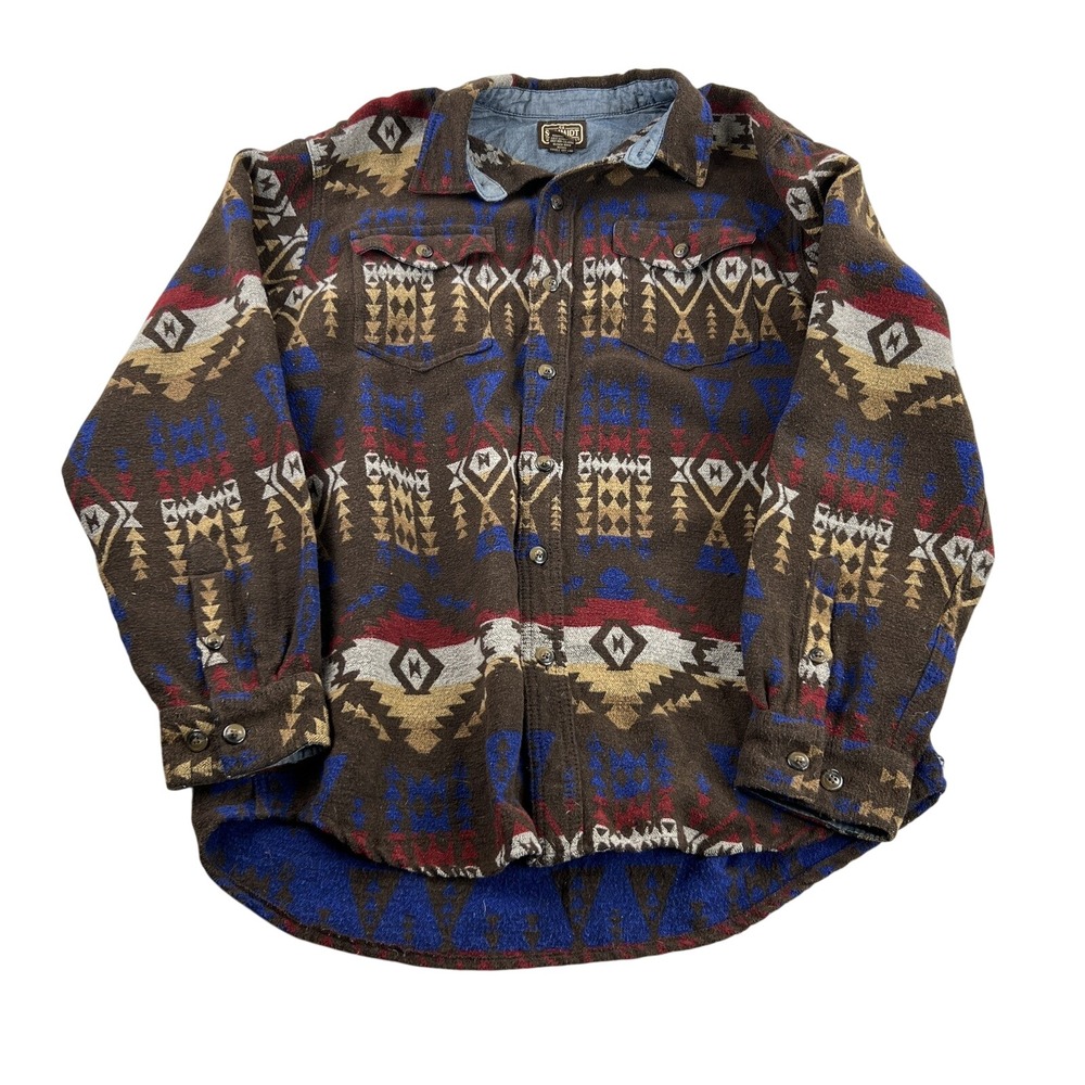 CE Schmidt Workwear Mens L Aztec Southwestern Flannel Shirt Brown Wool Blend